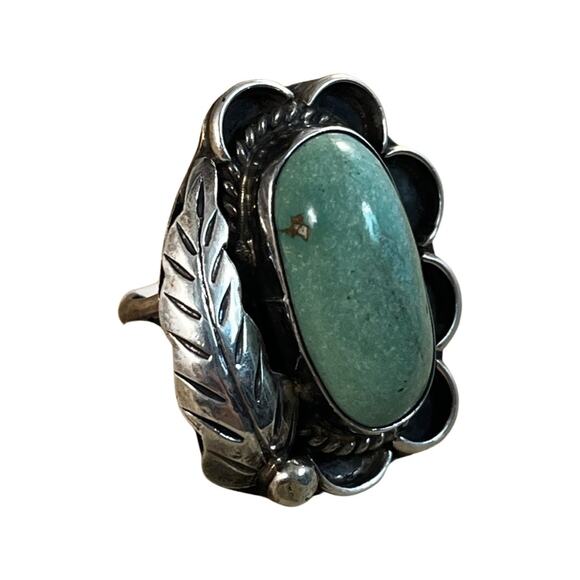 Vintage Green Turquoise Ring, Native American Indian Ring Sz 6.5 - Picture 2 of 12